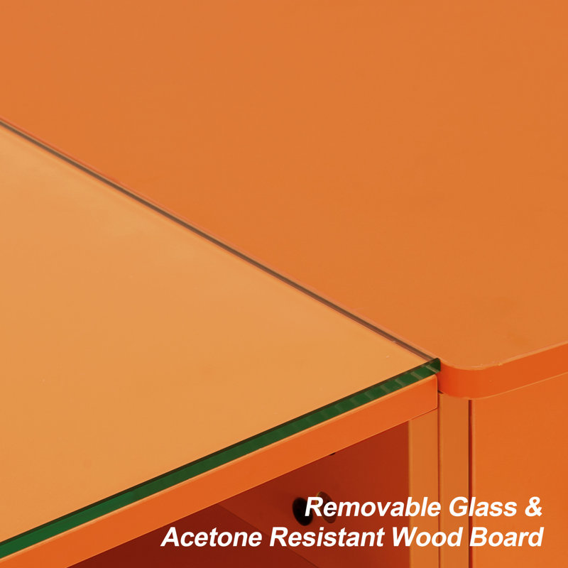 Classic Manicure Table with Glass Top, Nail Desk with Drawers, Vanity Makeup Desk