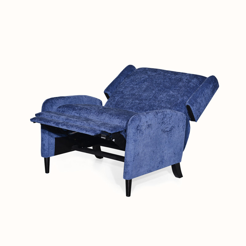 Upholstered Pushback Recliner, Blue Fabric