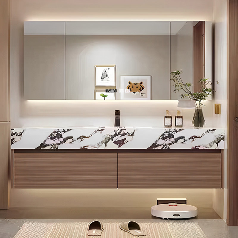 Armoire de salle de bain de style nordique minimaliste, H 19,7 po x l 70,9 po x P 19,7 po, Brun