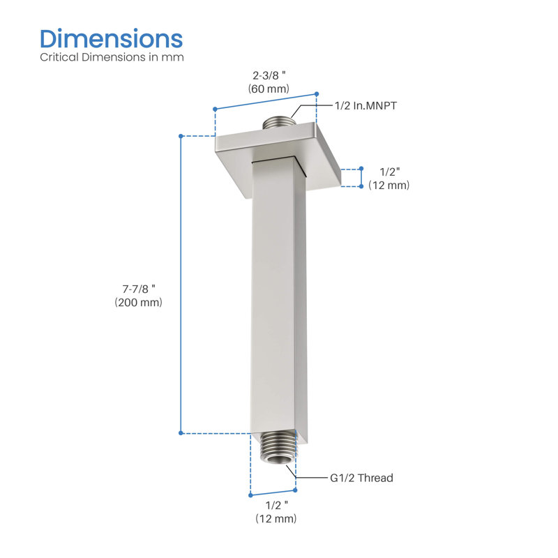 Cube 8" Ceiling Mounted Shower Arm, Brushed Nickel
