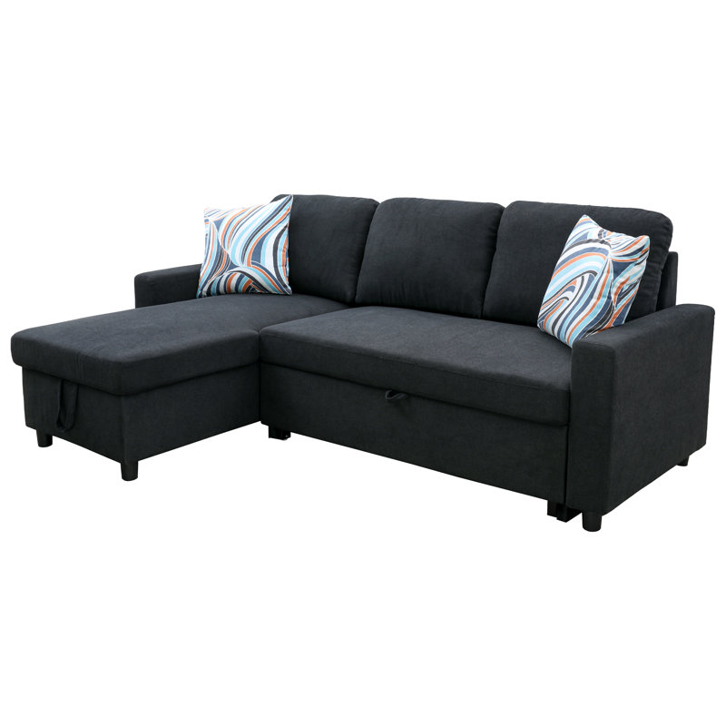 Elwell Upholstered L-Shaped Sectional Reversible, Black Microfiber