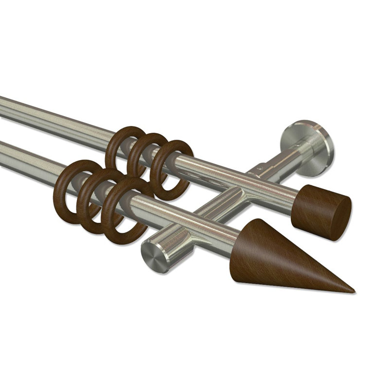 Mitch Curtain Pole Set, 5cm H x 320cm W x 15cm D, Stainless Steel/Beech Lacquered