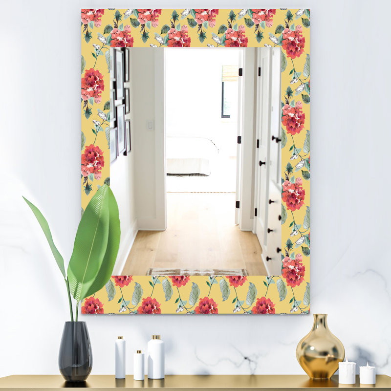 Miroir décoratif traditionnel, H 39,4 po x l 29,5 po, Jaune / Rouge