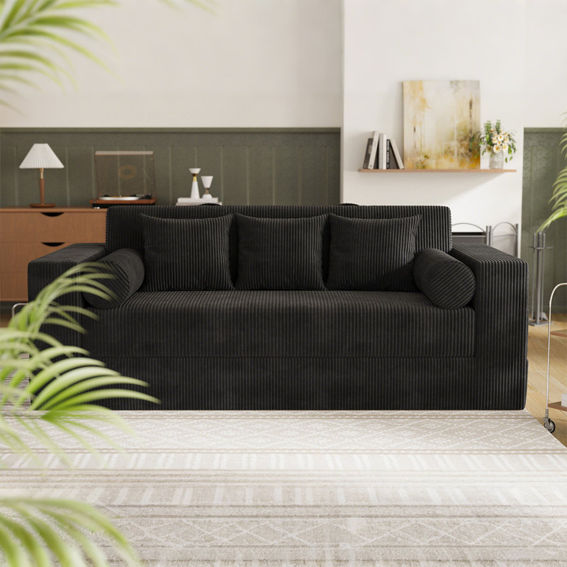 Canapé-lit Boneless, sans assemblage, pour appartement, salon, Noir, H 33,46 po x l 85,04 po x P 39,37 po