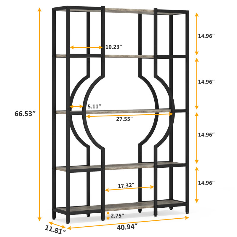 Analya 168.9cm H x 103.9cm W Metal Geometric Bookcase, Grey