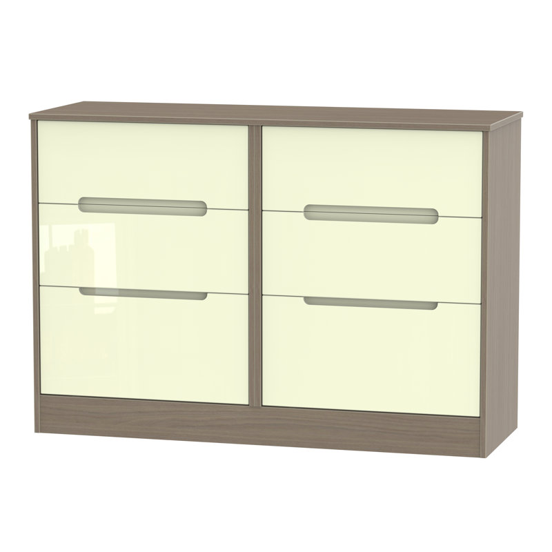 Fully Assembled Vernon 6 Drawer Chest, Cream Gloss/Toronto Walnut