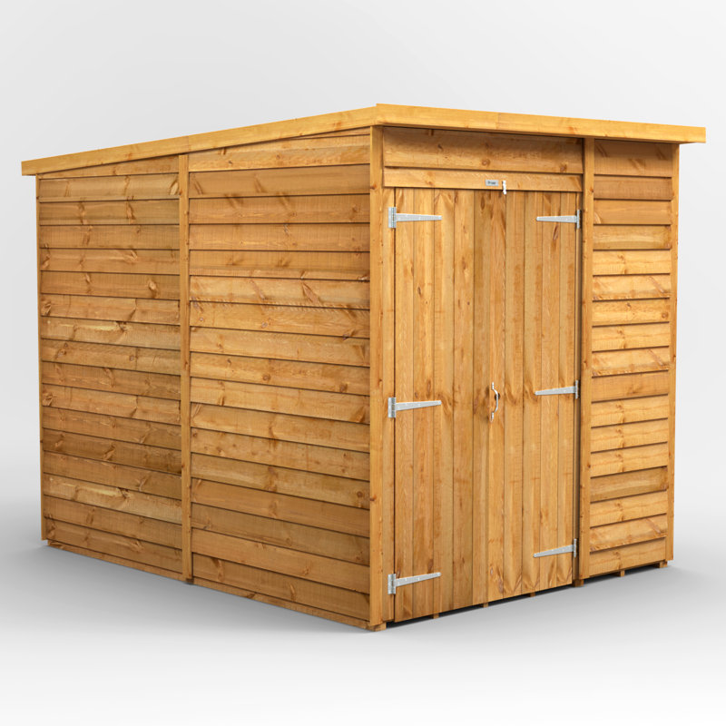 Powersheds 6 x 8ft Timber Overlap Windowless Pent Garden Shed, Double Doors