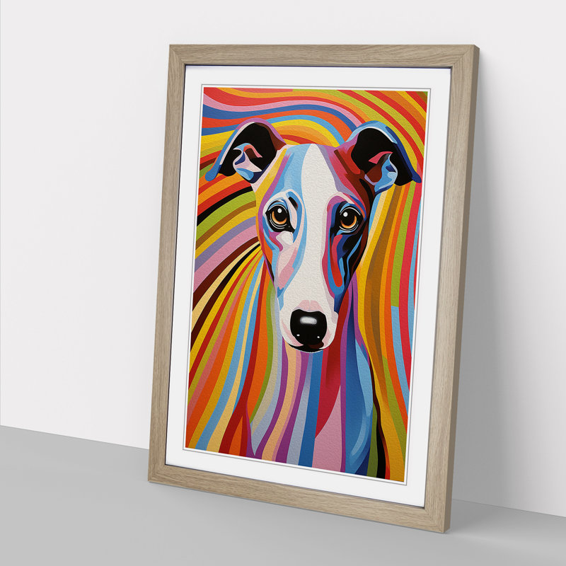 Whippet Op Art - Framed Print, Oak Framed, 34cm H x 25cm W