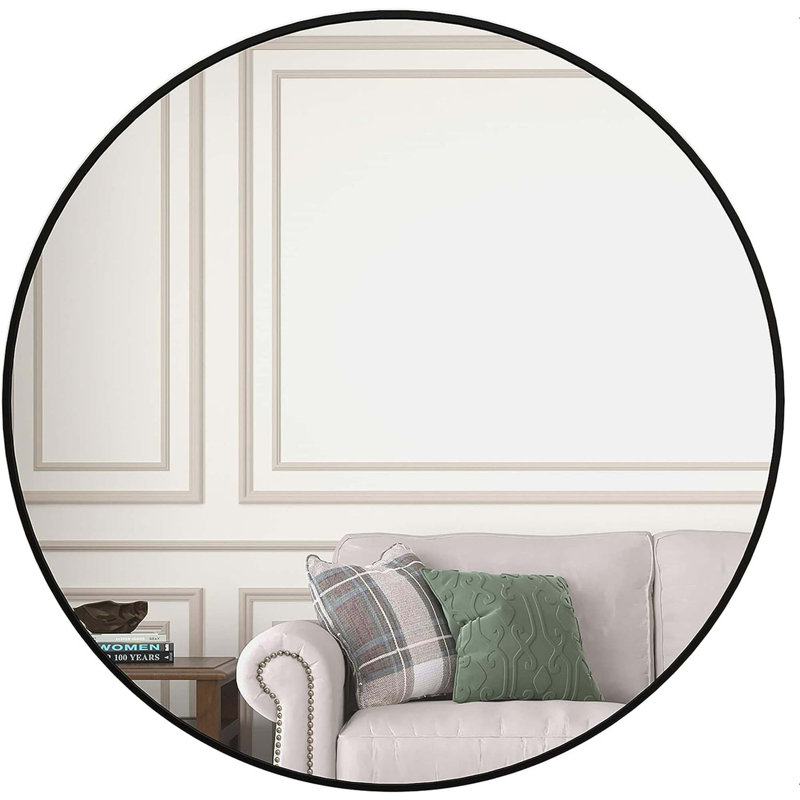 Hermien Aluminum Alloy Wall Mirror, 36" x 36", Black, Round
