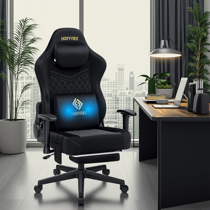 HOFFREE Gaming Chair Suede Fabric With Pocket Spring Cushion Massage Gaming Chairs With Footrest 165° Reclining Game Chairs For Adults Ergonomic Computer Chair For Gaming Office