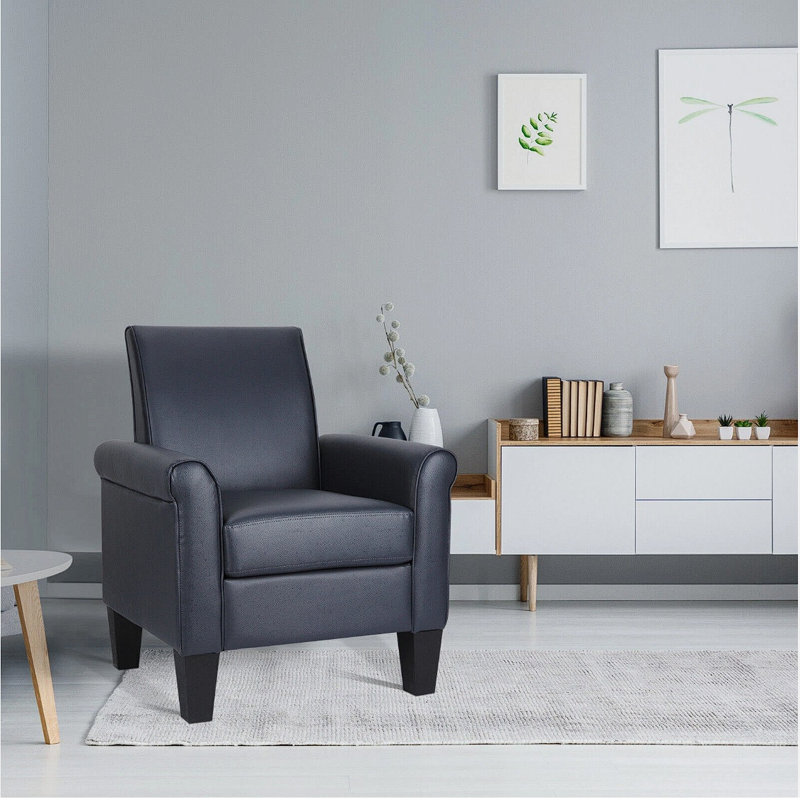 Fauteuil rembourré en similicuir de 29 po Alrun, Similicuir bleu