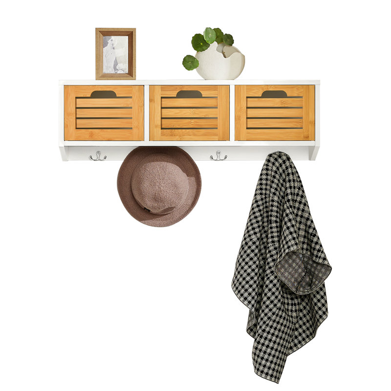 Segars Engineered Wood Wall Storage 4 - Hook Wall Mounted Coat Rack, Brown
