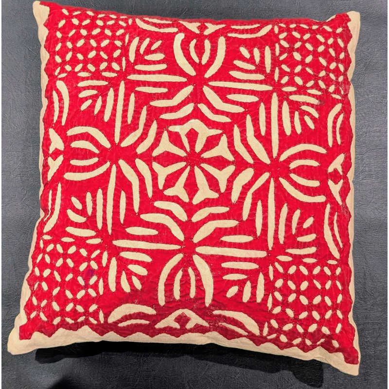 Embroidered Cotton Throw Pillow, Orange