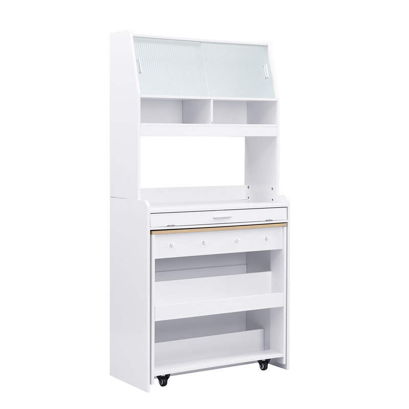 Buffet compact avec huche et table de salle à manger pliable 33,5 x 15,7 x 69 po TopMAX, Naturel