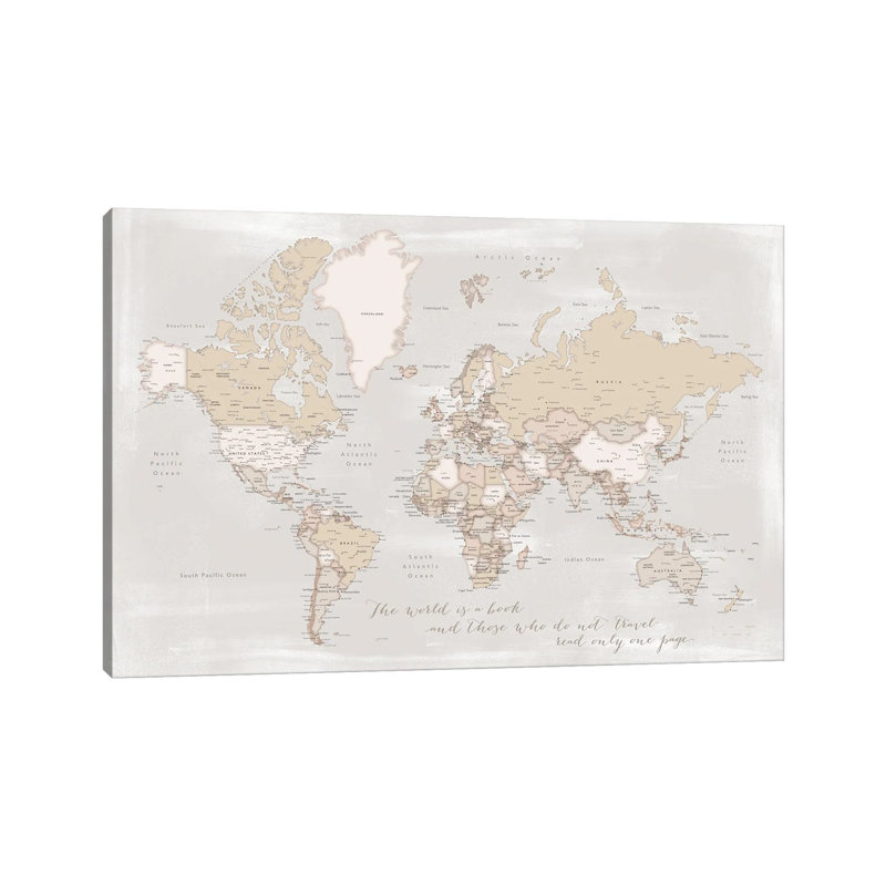 Rustic Detailed World Map The World Is A Book by Blursbyai - Wrapped Canvas Gallery-Wrapped Canvas Giclée