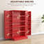Bibliothèque de 41 po sur pied, rouge, avec 12 tablettes de porte et un certain support de rangement, stable
