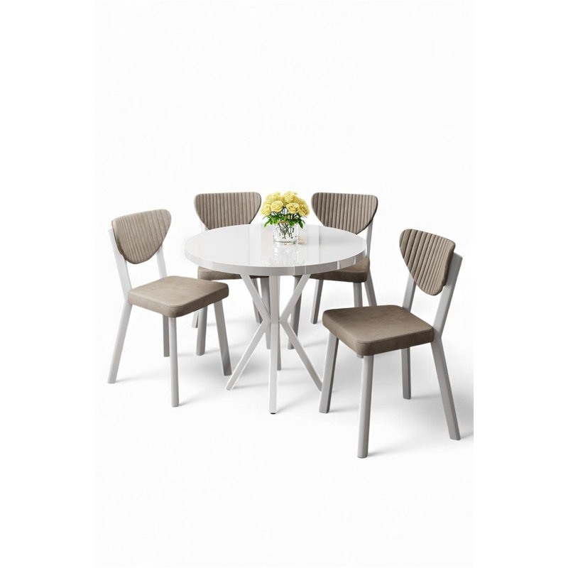 Ensemble de table et chaises de salle à manger (5 pièces), White, Cappuccino, White