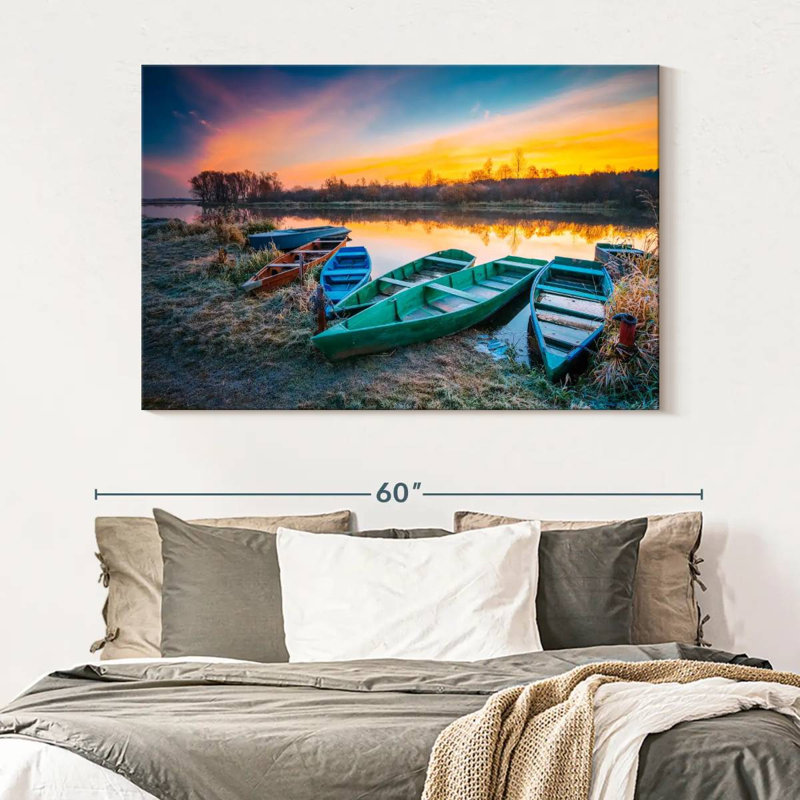Mehar, vieux bateaux au bord de l'eau, H 34 po x l 51 po