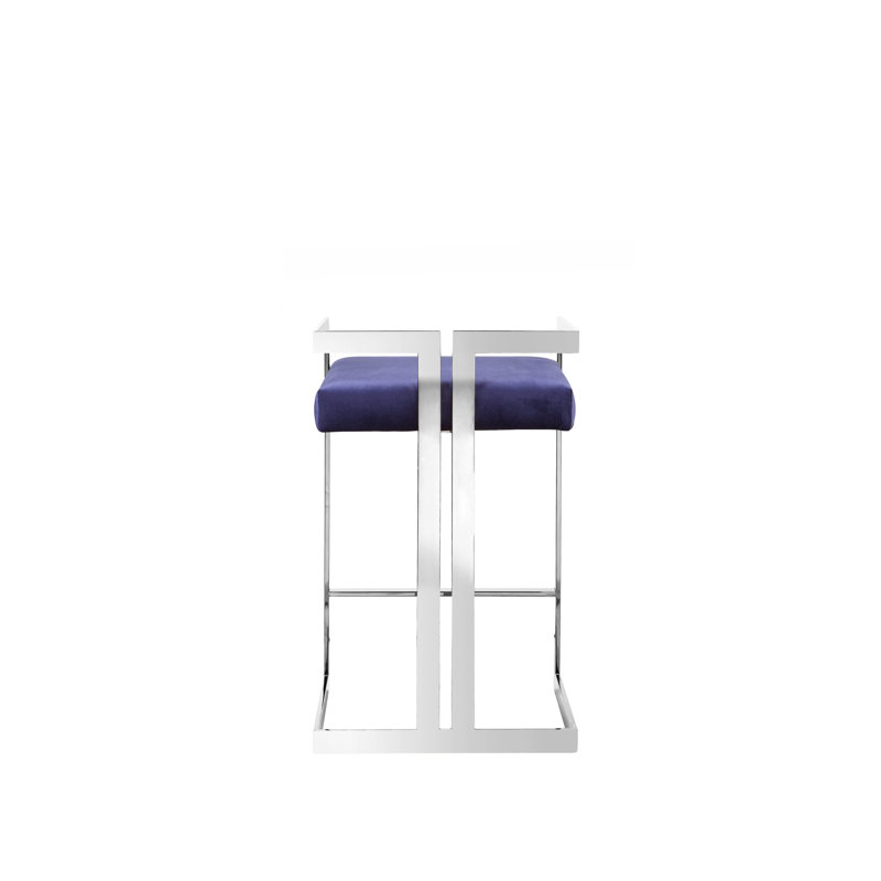 Tabouret de bar et de comptoir Kenzie, Argent, Velours bleu marine