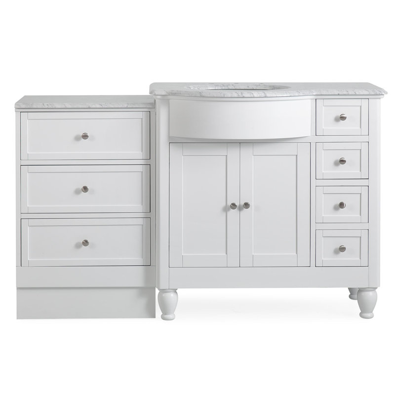 56" White Bathroom Vanity Single Left Side Sink Cabinet Marble Top