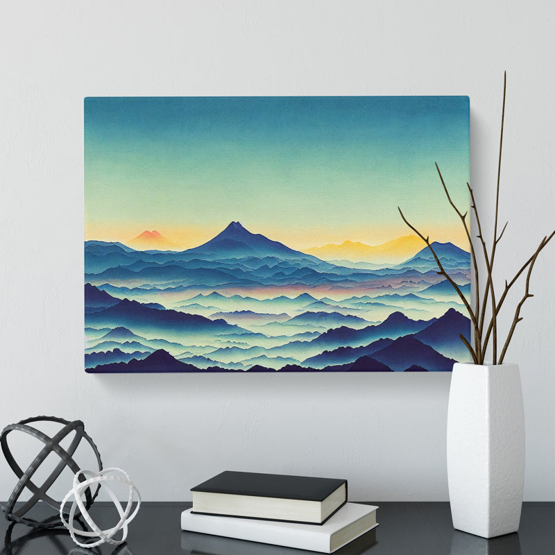 Japanese Mountain Sunrise - Wrapped Canvas Painting, 35cm H x 50cm W x 3cm D
