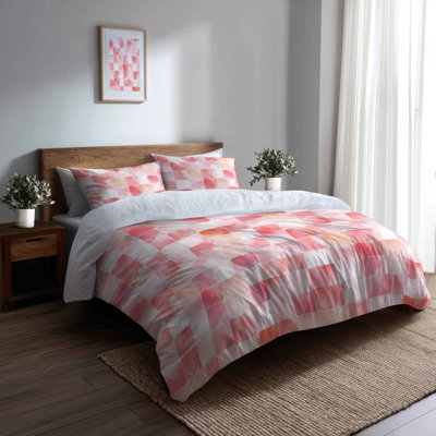 Patchwork Bedding Set Of 3 Pcs - French Country Pink And White Blush Quilt Duvet Cover And Throw Cushion Set