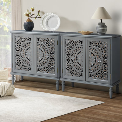 Breesford 32" Tall 2-Door Openwork Carving Accent Cabinet with Solid Wood Legs Set of 2