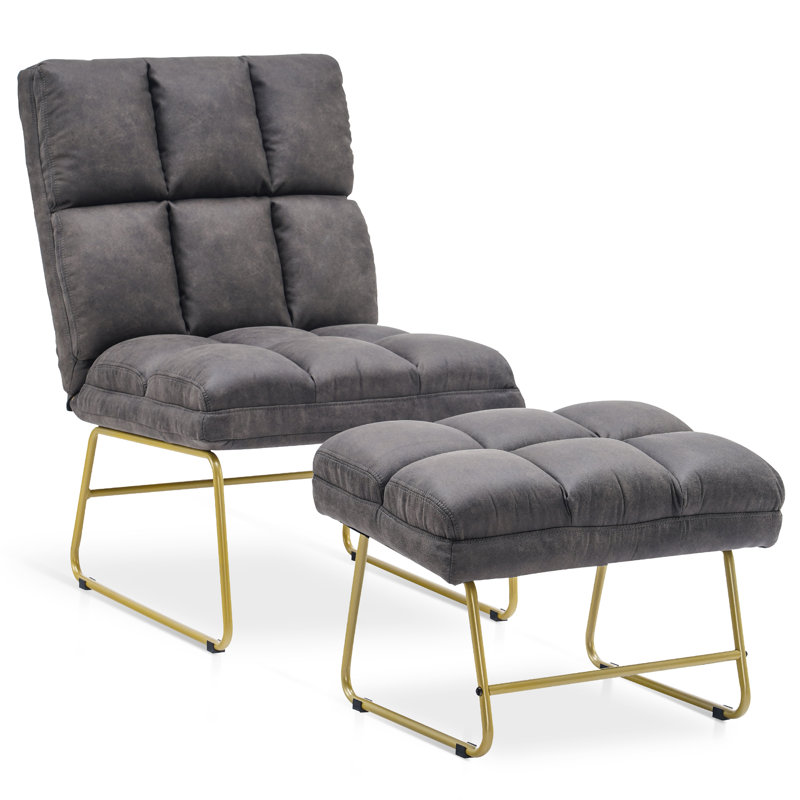 Fauteuil d'appoint avec repose-pieds en métal Endri, Tissu gris