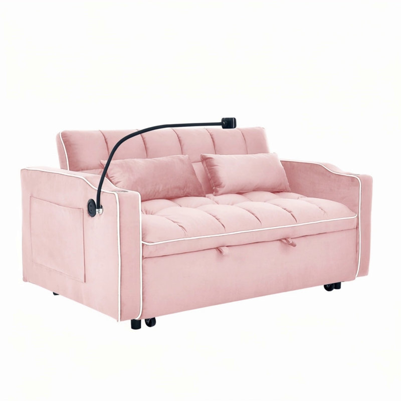 Canapé-lit pliable polyvalent de 55,51 pouces, Rose pastel