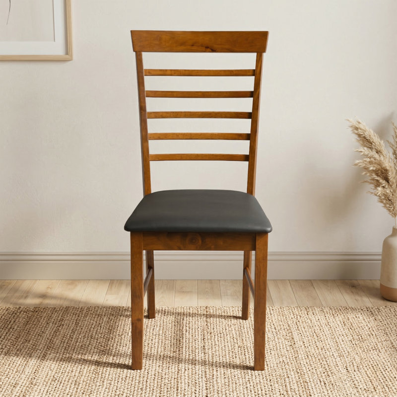 Bowerbank 46cm H Polyurethane Upholstered Ladder Back Side Chair, Dark Oak