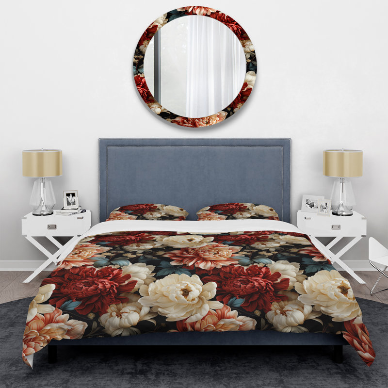 Ensemble de housse de couette White Timeless Peony Elegance Wonderland, Housse de couette simple + 1 taie décorative stan
