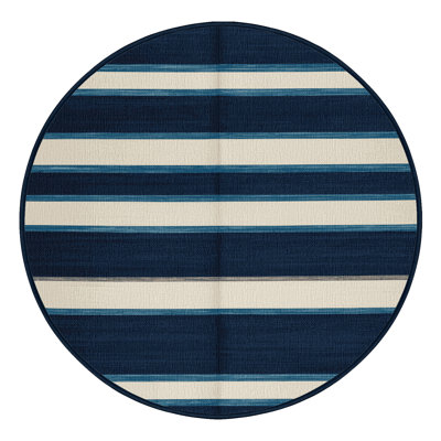 Washable Ink Blue White Striped Area Rug