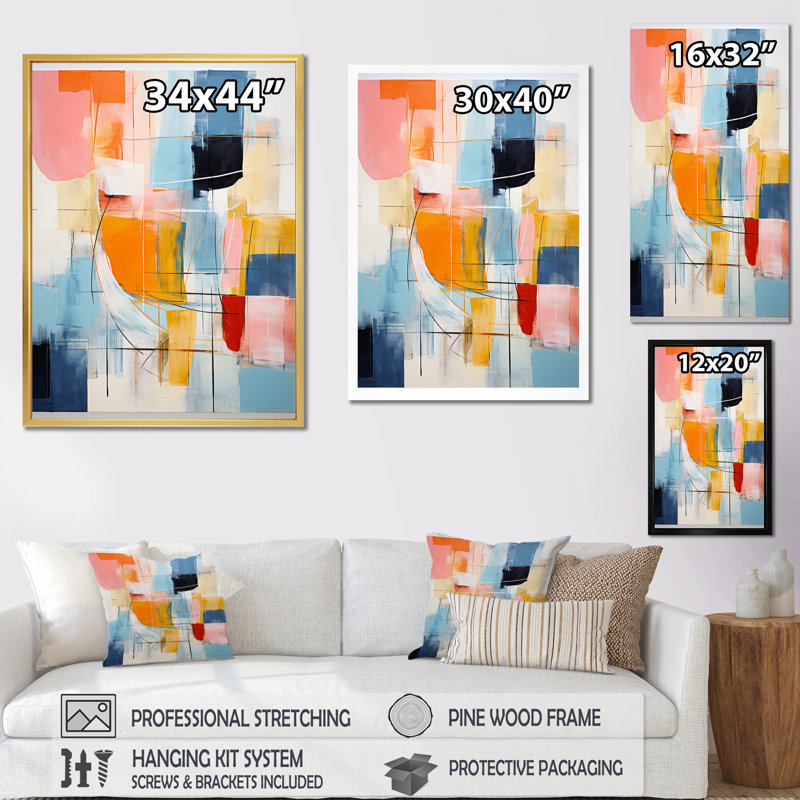 Rose bleu, style Mid-Century, contrastes colorés sur toile, H 40 po x l 30 po x P 1,5 po, Toile tendue