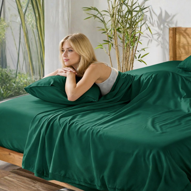 Ultra Soft Bamboo Sheet Set - 4 Pc Set - Wrinkle Resistant - Cooling Sheets with Deep Pockets, Emerald