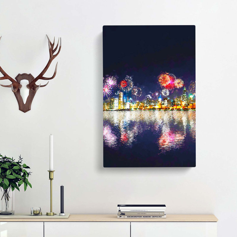 Fireworks Above The Chicago In Abstract - Wrapped Canvas Print, 60cm H x 40cm W x 3cm D
