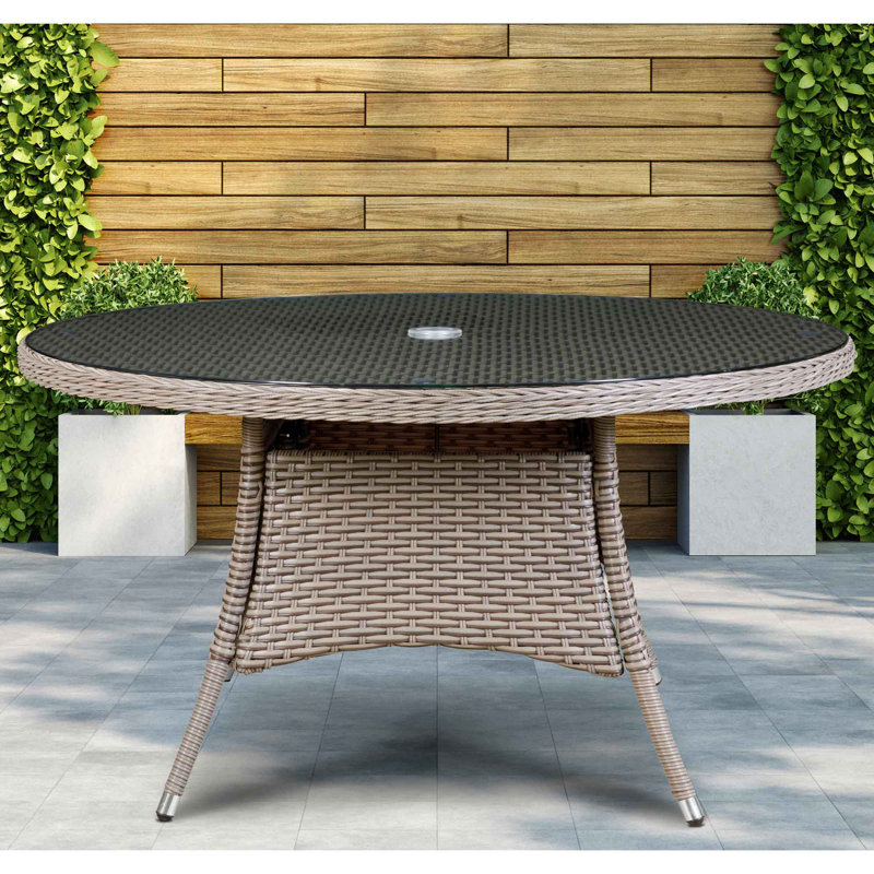 Damire Round Metal Outdoor Dining Table With Umbrella Hole , cm W cm D, 74 cm H x 135 cm L x 135 cm D