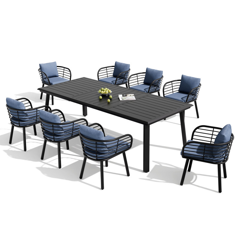 8 - Person Sunbrella Aluminum Dining Set (Set of 9), Blue