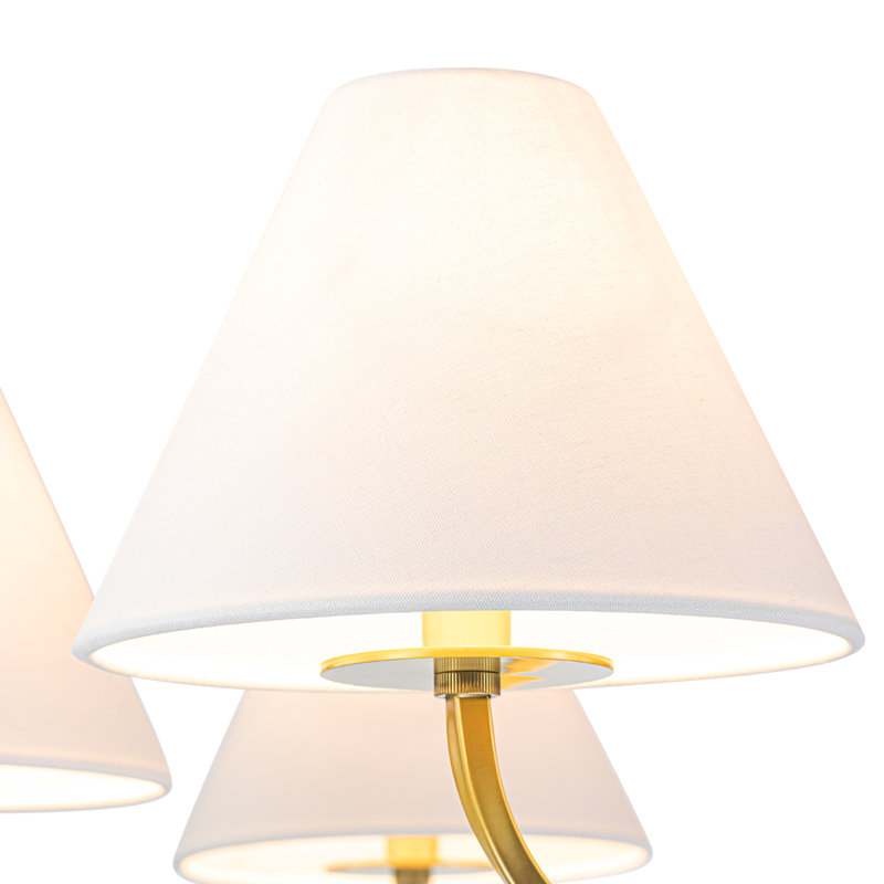 Grand lustre 6 lumières avec abat-jour cône blanc Akeyra, Or