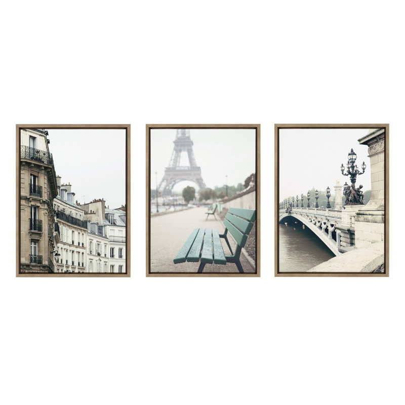 "L Hotel", Paris, Tour Eiffel, Europe, voyage, Pont, III, par Caroline Mint, ensemble d'art mural sur toile encadrée