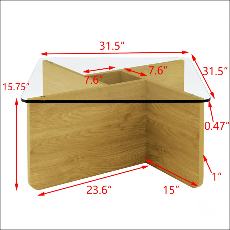 Table basse de 31,5 pouces en verre, design carré moderne Mid-Century avec plateau en verre trempé pour les petits espaces et la vie contemporaine