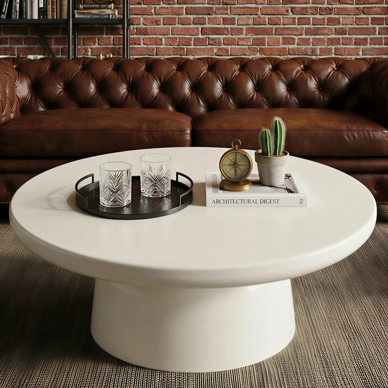 Modern Cream White Round Coffee Table for Living Room,Bedroom