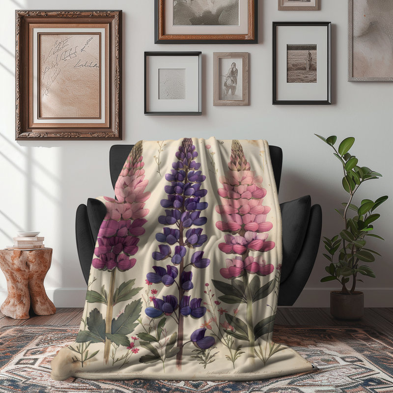 Vintage Evergreen Blossoms - couverture en sherpa de qualité supérieure 1 pièce - reproduction d'art luxueuse, Lit simple