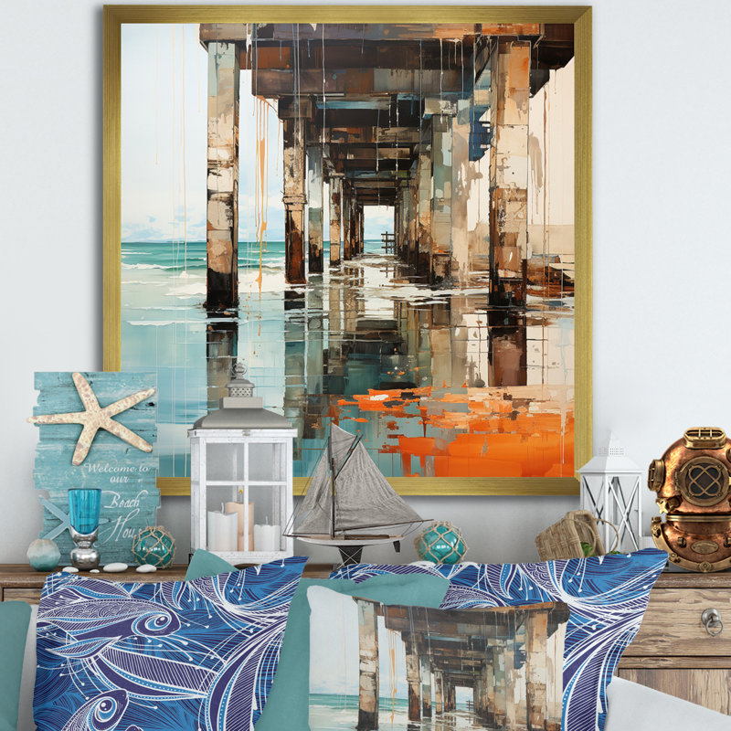 Coastal Pier Perspective II - Nautical & Beach Canvas Prints, Encadrement doré, H 30 po x l 30 po x P 1 po