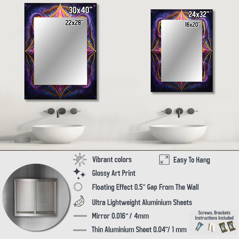 Ancien mandala magique coloré II - miroir mandala boho, miroir mural traditionnel unique, impression d'art en métal