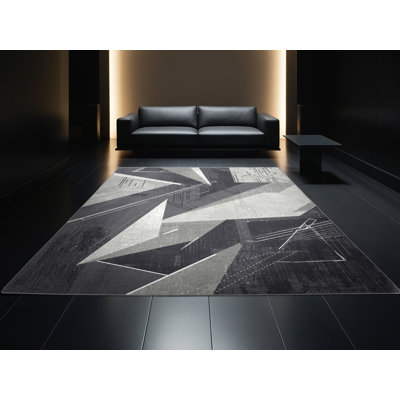 Soft Plush Forbell Ai Opponent Character Modern & Contemporary Abstract Area Rug in Grey – Grey Binding