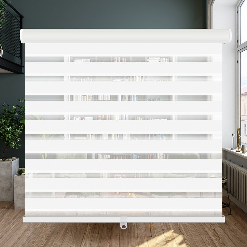  Store à enroulement sans fil pour fenêtre à double couche avec contrôle de la lumière et tissu filtrant la lumière d'intimité Valance Day Night, l 52 po x H 72 po, blanc