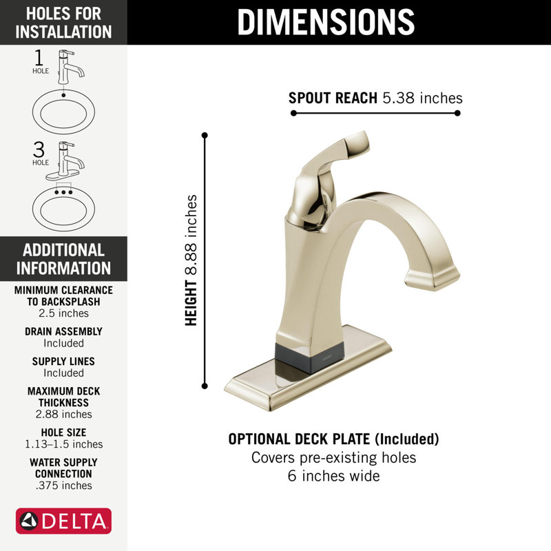 Robinet de salle de bain Dryden Touch2O avec technologie sans contact, Nickel poli brillant