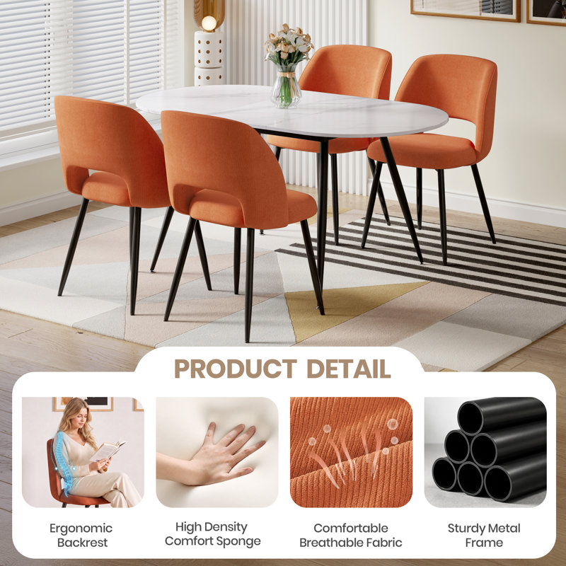 4 -Person Dining Set, White, Orange