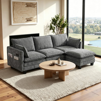 Canapé modulaire en L 110,4 po, canapé modulaire à 4 places, canapé modulaire à 4 places en chenille confortable avec repose-pieds, gris