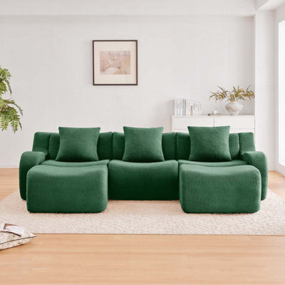 Canapé modulaire en tissu avec 2 repose-pieds Teddy, sans assemblage